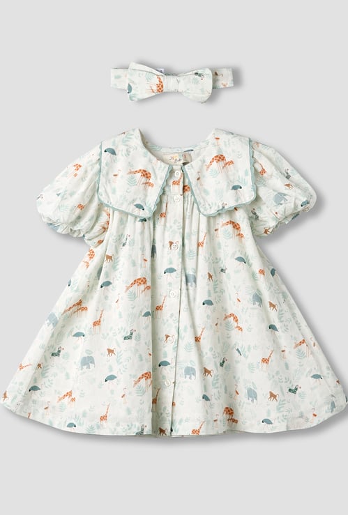 Juniors Animal Print Dress with Bow Hairband