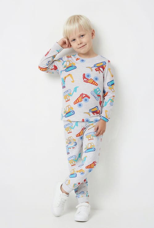 Juniors Construction Vehicle Print T-shirt and Pyjama Set