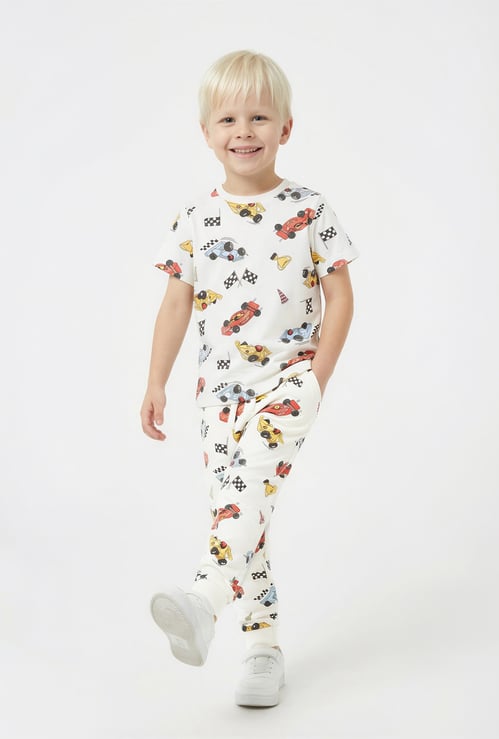 Juniors Race Car Print T-shirt and Pyjama Set