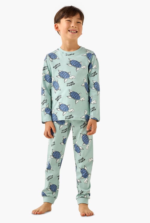Juniors Turtle Print T-shirt and Pyjamas Set