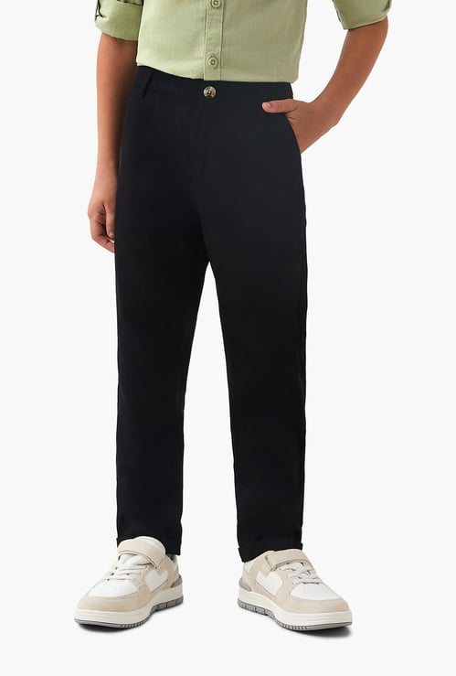 Juniors Solid Regular Fit Trousers with Pockets