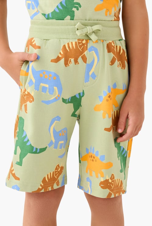 Juniors Dinosaur Print Shorts with Drawstring Waistband