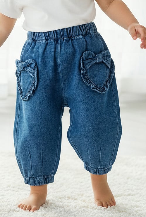 Juniors Denim Joggers with Bow Applique