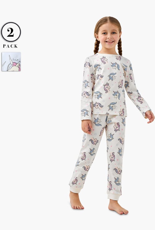 Juniors Unicorn Print T-shirts with Joggers - Pack of 2
