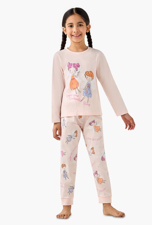 Juniors Printed T-shirt and Pyjama Set