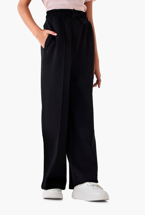 Juniors Solid Wide Leg Track Pants with Pockets