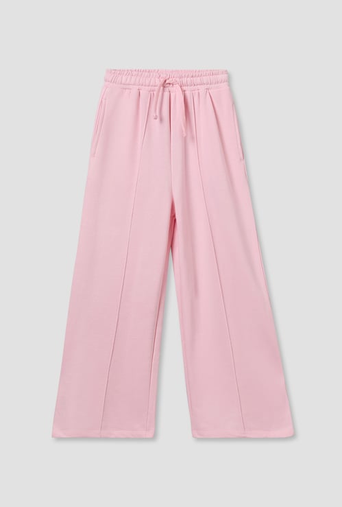 Juniors Solid Wide Leg Track Pants with Pockets