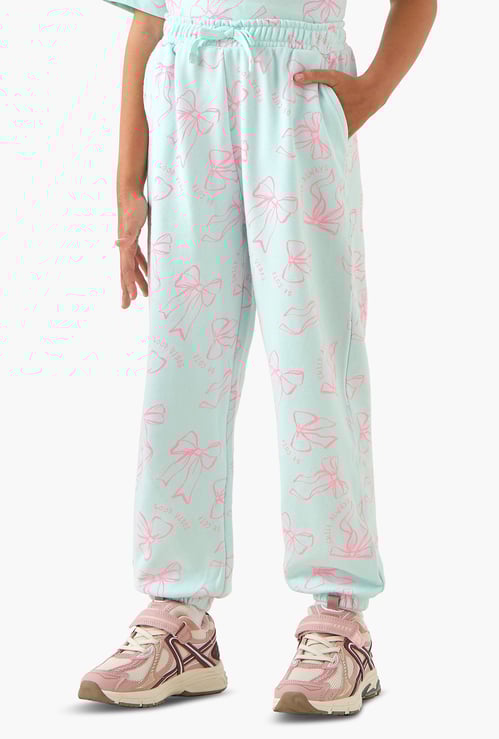 Juniors Bow Print Joggers with Elasticated Drawstring
