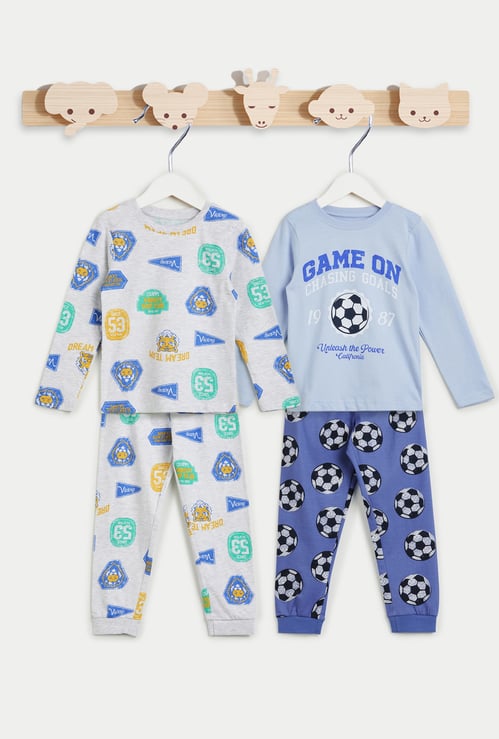 Juniors Football Printed T-shirt and Pyjama - Set of 2