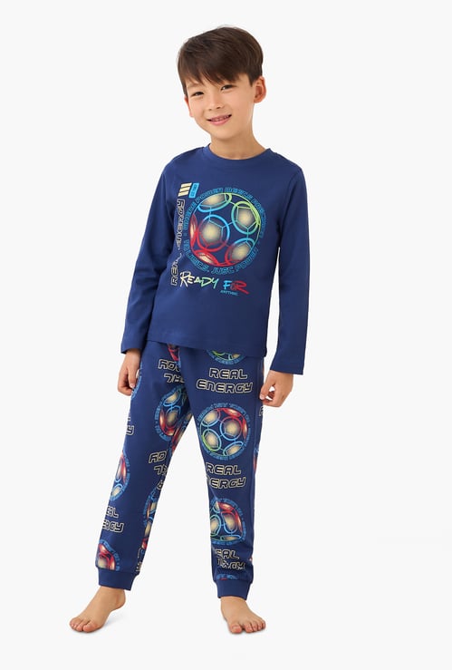 Juniors Football Print T-shirt and Pyjama Set