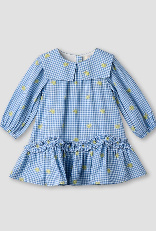 Juniors Gingham Dress with Button Closure
