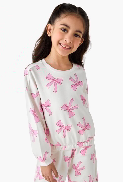 Juniors Bow Print Sweatshirt