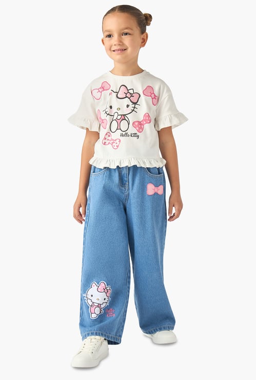 Juniors Hello Kitty Print Top and Jeans Set