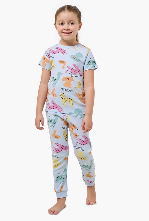 Juniors Printed T-shirt and Pyjama Set
