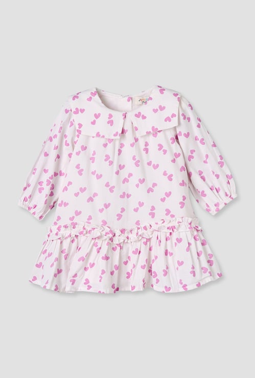 Juniors Heart Print Dress with Ruffles