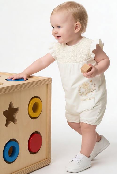 Giggles Lace Romper with Snap Button