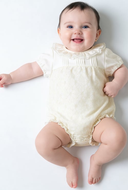 Giggles Lace Romper with Snap Button