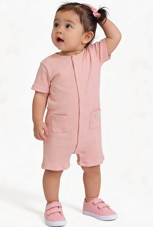 Juniors Ribbed Romper with Snap Button