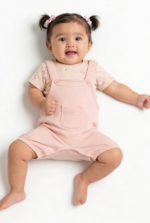 Juniors Printed T-shirt and Dungaree Set