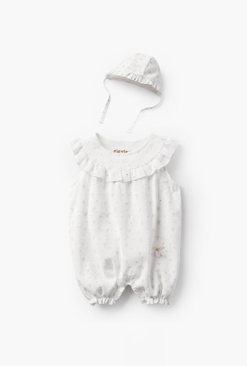 Giggles Printed Romper and Cap Set