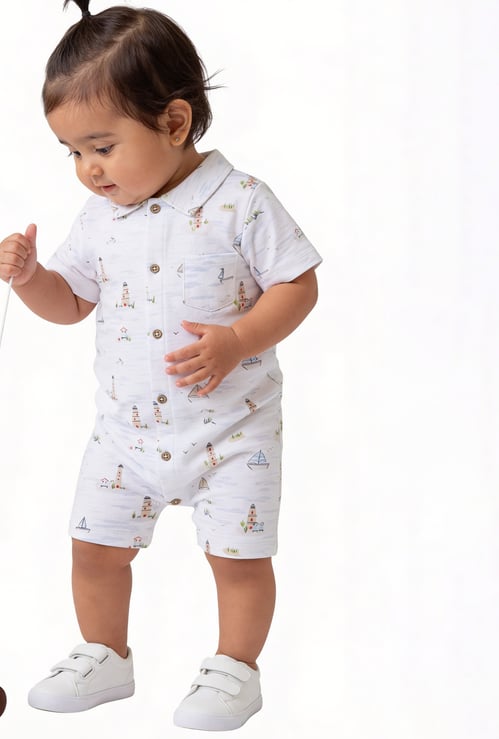 Juniors Printed Collared Romper
