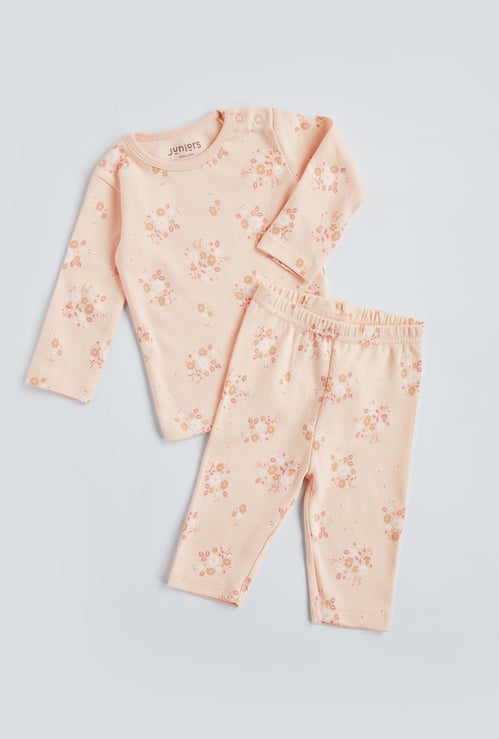 Juniors Floral Print T-shirt And Pyjamas Set