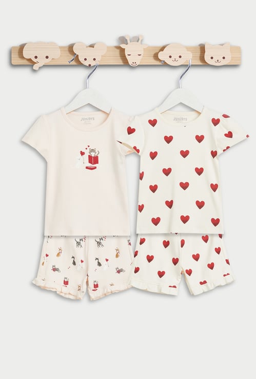 Juniors Heart Print T-shirt and Shorts - Set of 2