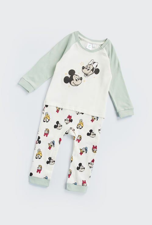 Mickey and Friends Print Sleepsuit with Button Closure