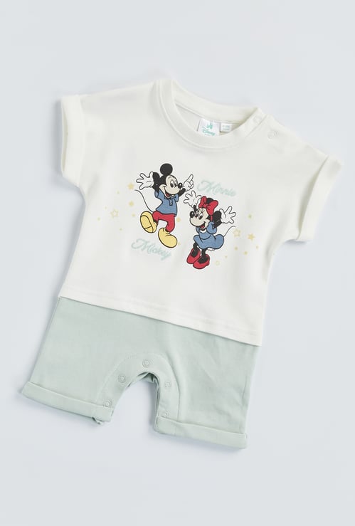 Mickey and Minnie Mouse Embroidered Romper with Button Closure