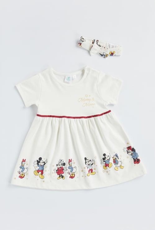 Mickey Mouse and Friends Print Dress with Headband