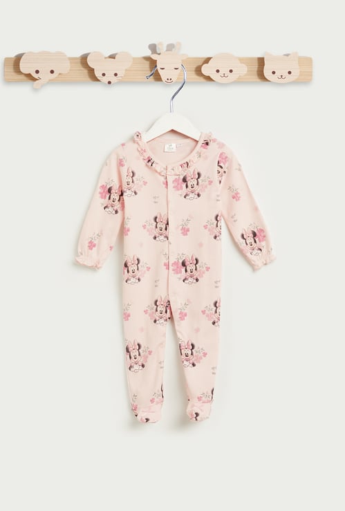 Minnie Mouse Print Sleepsuit with Button Closure