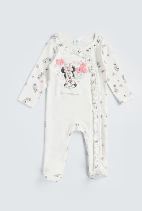 Minnie Mouse Print Sleepsuit with Button Closure