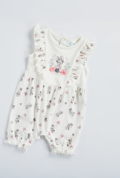 Minnie Mouse Print Romper with Button Closure