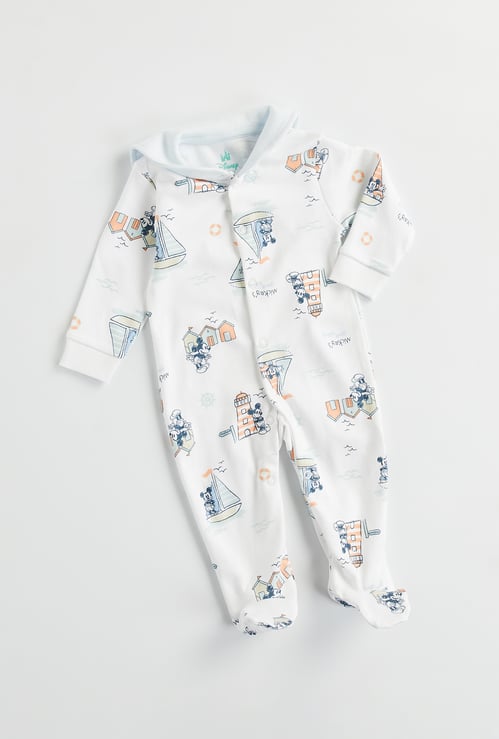 Mickey Mouse Print Hooded Sleepsuit