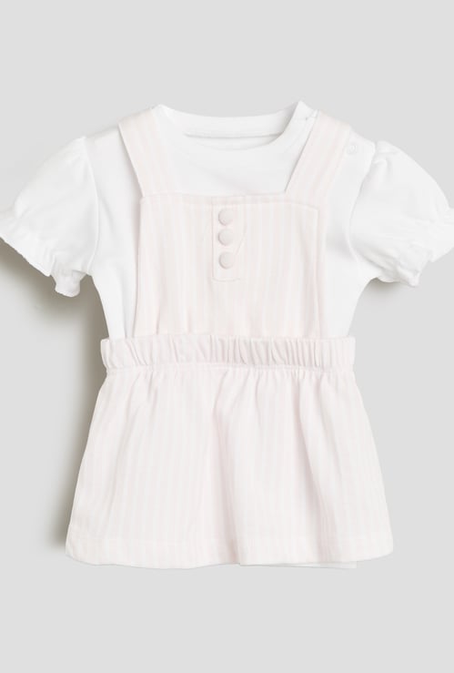 Juniors Striped Pinafore Dress and Top Set