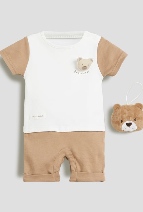 Juniors Colourblocked Romper and Soft Toy
