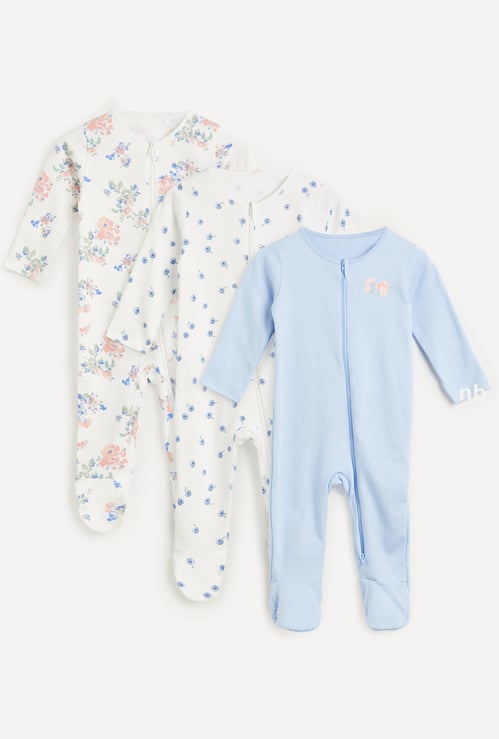 Juniors Assorted Sleepsuit With Zip Closure - Set of 3
