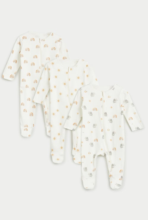Juniors Printed Sleepsuit with Zip Closure - Set of 3