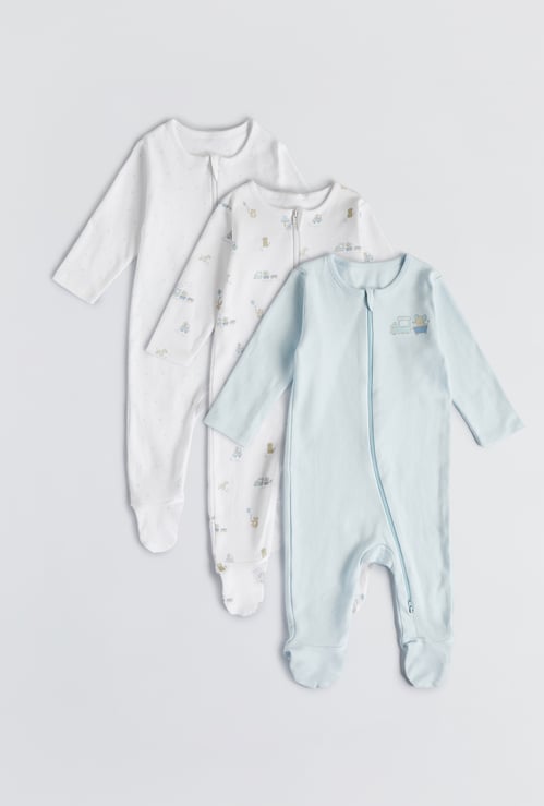 Juniors Printed Sleepsuit with Zip Closure - Set of 3