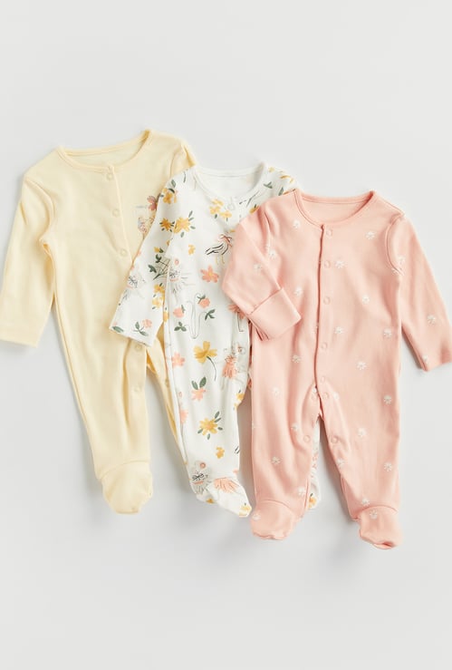 Juniors Floral Print Sleepsuit - Set of 3