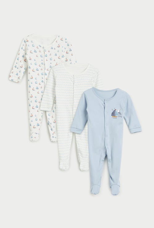 Juniors Assorted Sleepsuit with Button Closure - Set of 3