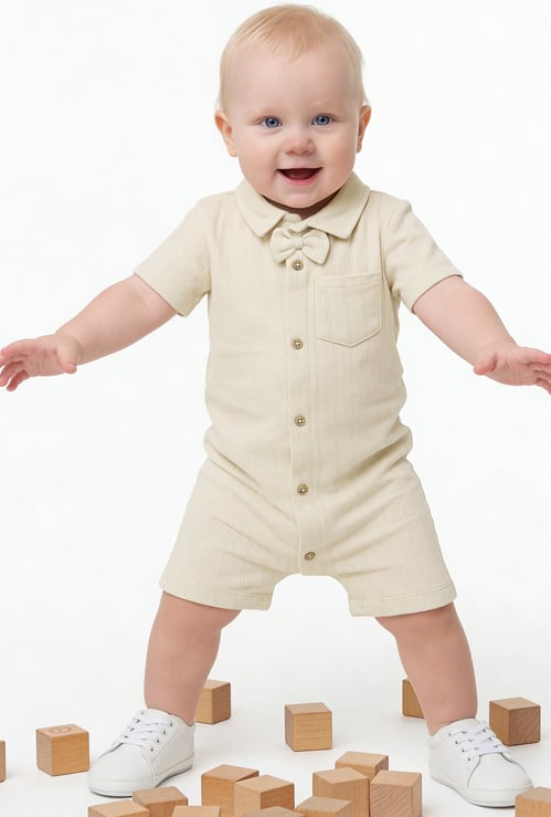 Giggles Ribbed Romper with Snap Button