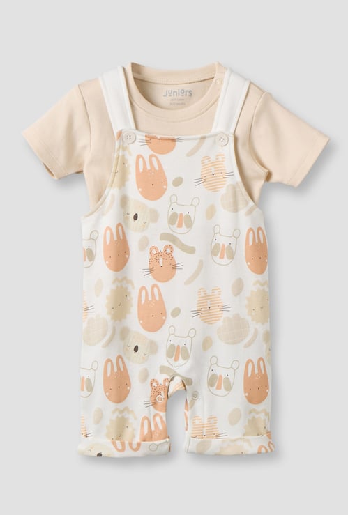 Juniors Printed Dungaree & T-shirt Set
