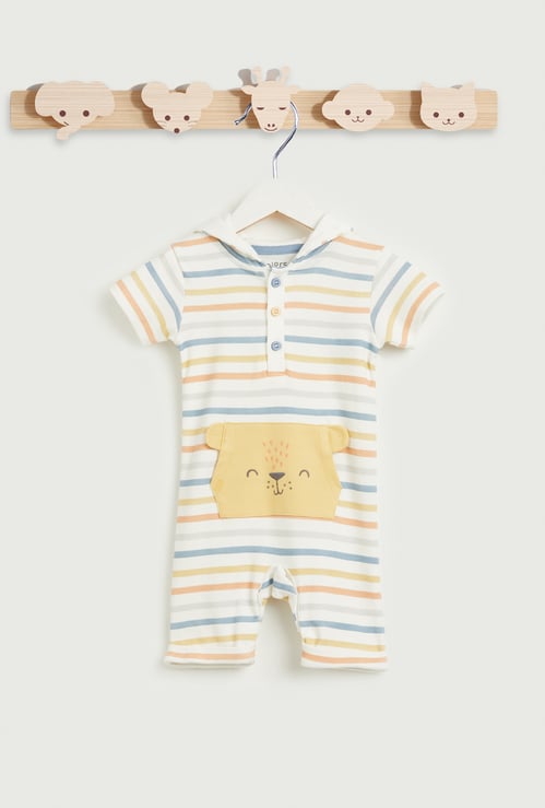 Juniors Striped Hooded Romper with Pocket