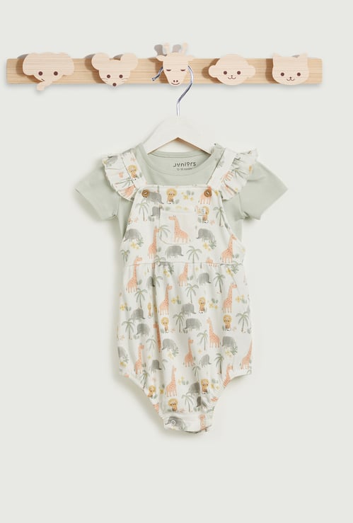 Juniors Animal Print T-shirt and Dungaree Set