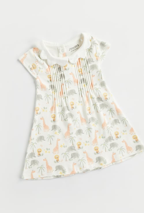 Juniors Animal Print Dress with Button Closure