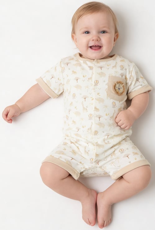 Juniors Printed Romper with Snap Button