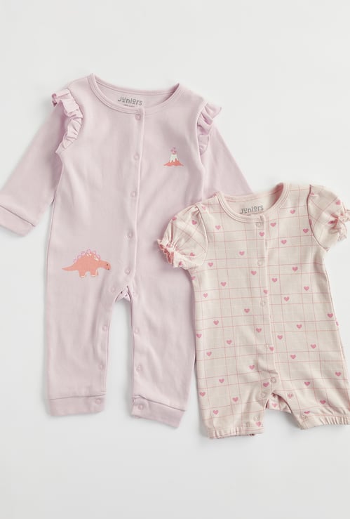 Juniors Printed Sleepsuit and Romper Set of 2