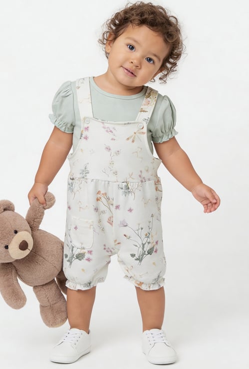 Juniors Floral Print Dungaree and T-shirt Set
