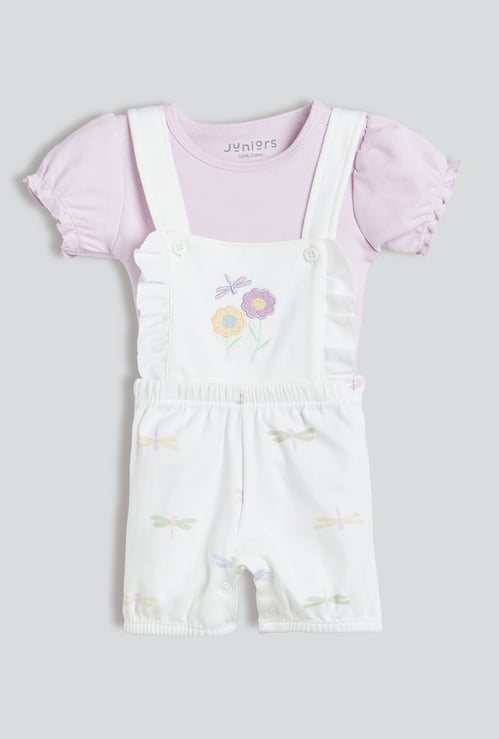 Juniors Embroidered Dungaree and T-shirt Set